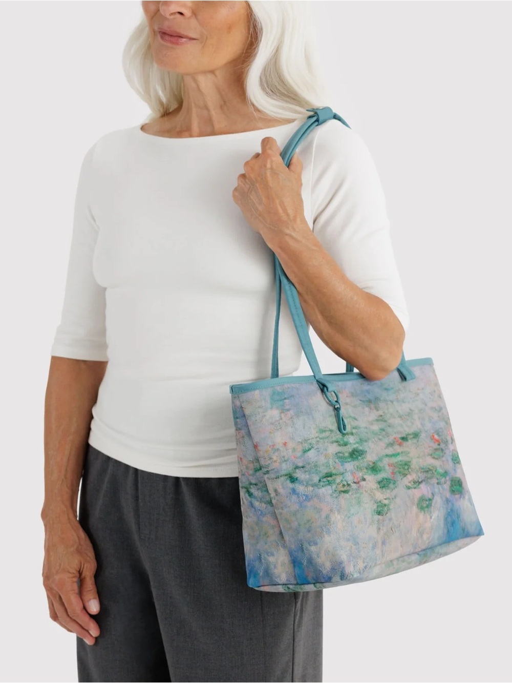 NWT BAGGU MoMA Medium Nylon Reversible Tote Water Lilies Claude Monet